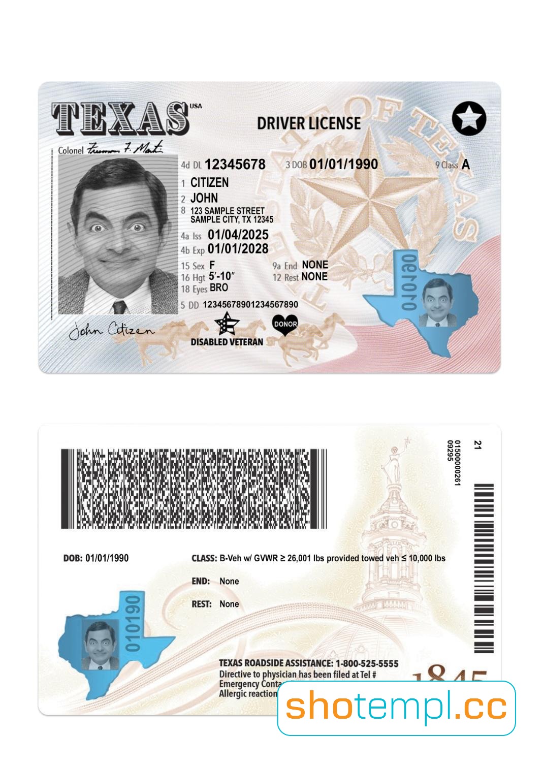 Texas Driver License PSD Template V3